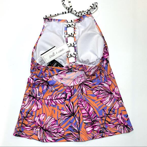 Salt+Cove High Neck Halter tankini Swim Top Med - Picture 7 of 7